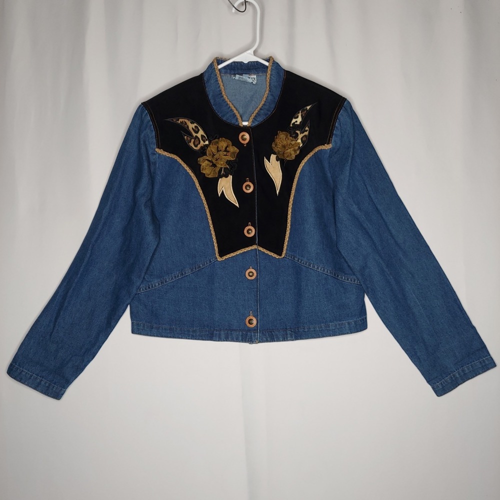 City Girl Nancy Bolen Vtg‎ Crop Denim Jacket 10 Women Western Coastal Cowgirl